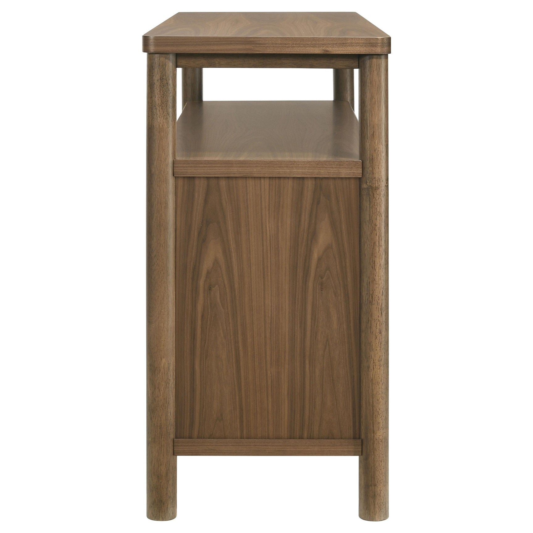 Top view showing walnut veneer finish on sideboard