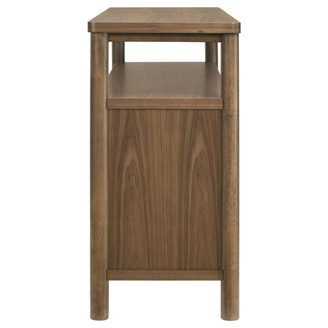 Top view showing walnut veneer finish on sideboard