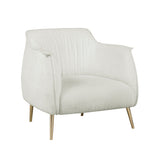 Side view of Rachael White Boucle Accent Chair highlighting flared arms and seatback