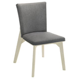 Room perspective showing Biloxi Gray Brown dining set with 6 chairs