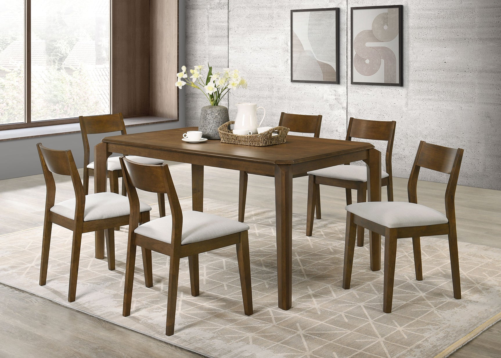 Almonte Dark Brown dining set room view with 6 chairs
