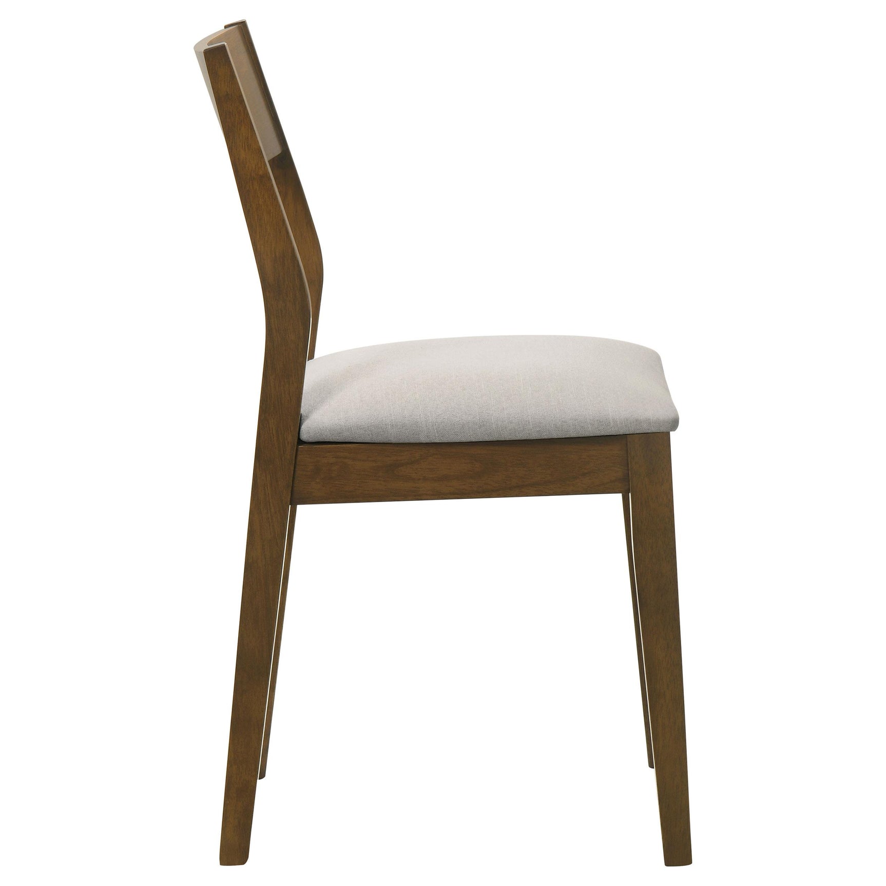Almonte dining chair in dark brown fabric upholstery, side angle