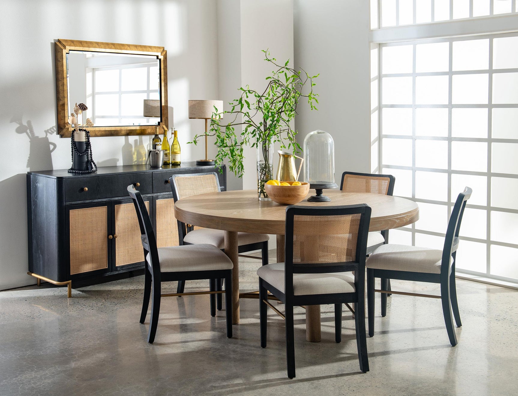 Top-down view of round dining table