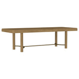 Side view of Arini dining table with metal stretcher bar