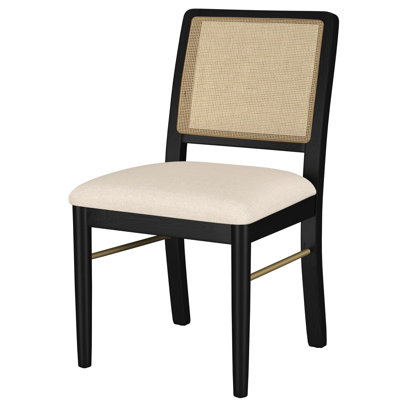 Arini Black Rattan Cane Dining Side Chair cushion close-up