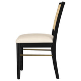 Pair of Arini Black Rattan Cane Dining Side Chairs side by side