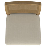 Close detail of fabric seat and wood frame