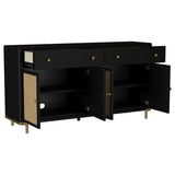 Black sideboard drawer opened showing felt lining