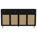 Sideboard door opened showing adjustable shelf
