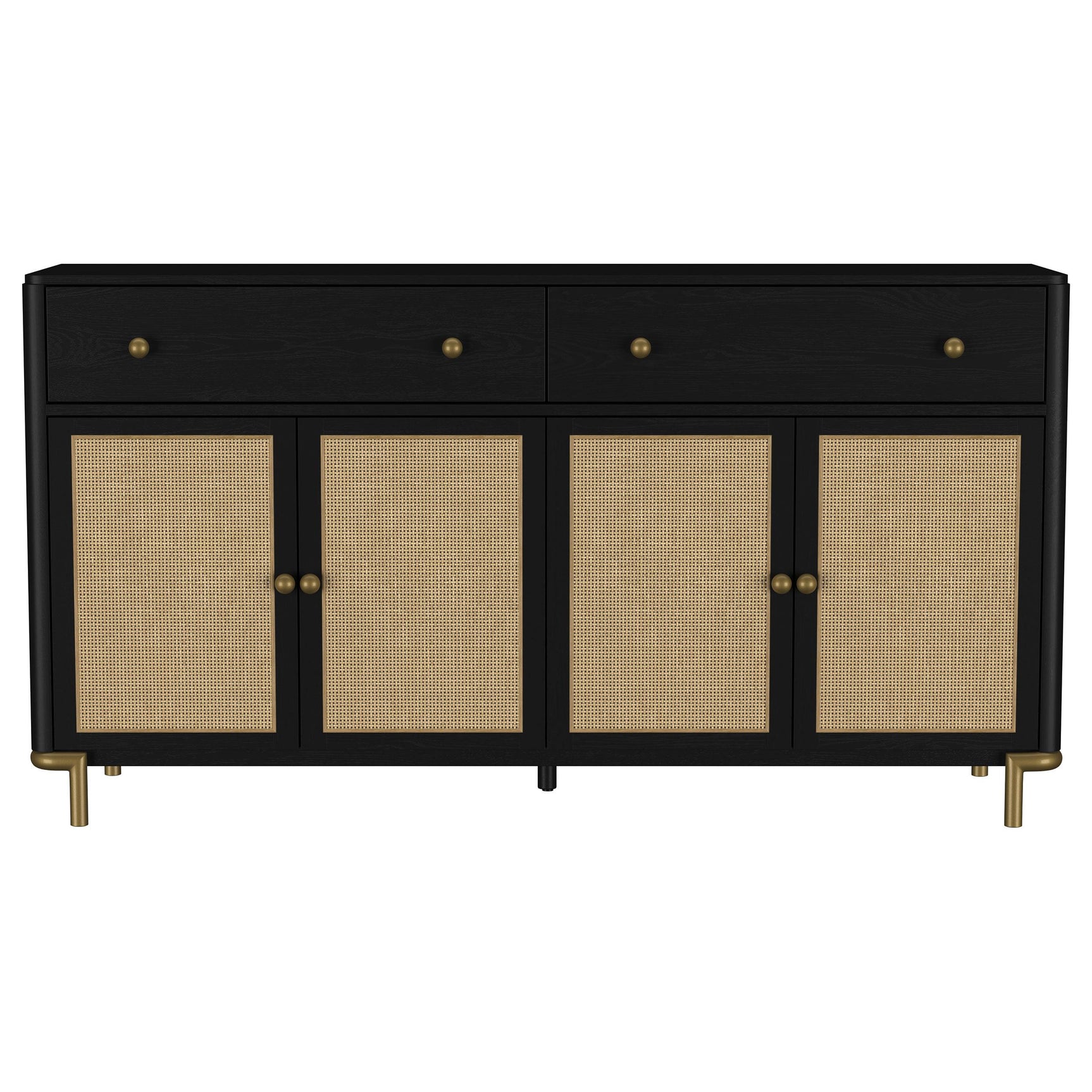 Sideboard door opened showing adjustable shelf