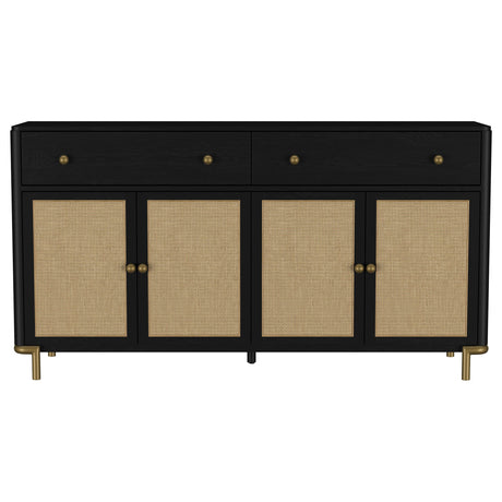 Sideboard door opened showing adjustable shelf