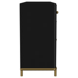 Sideboard drawer glide hardware close-up
