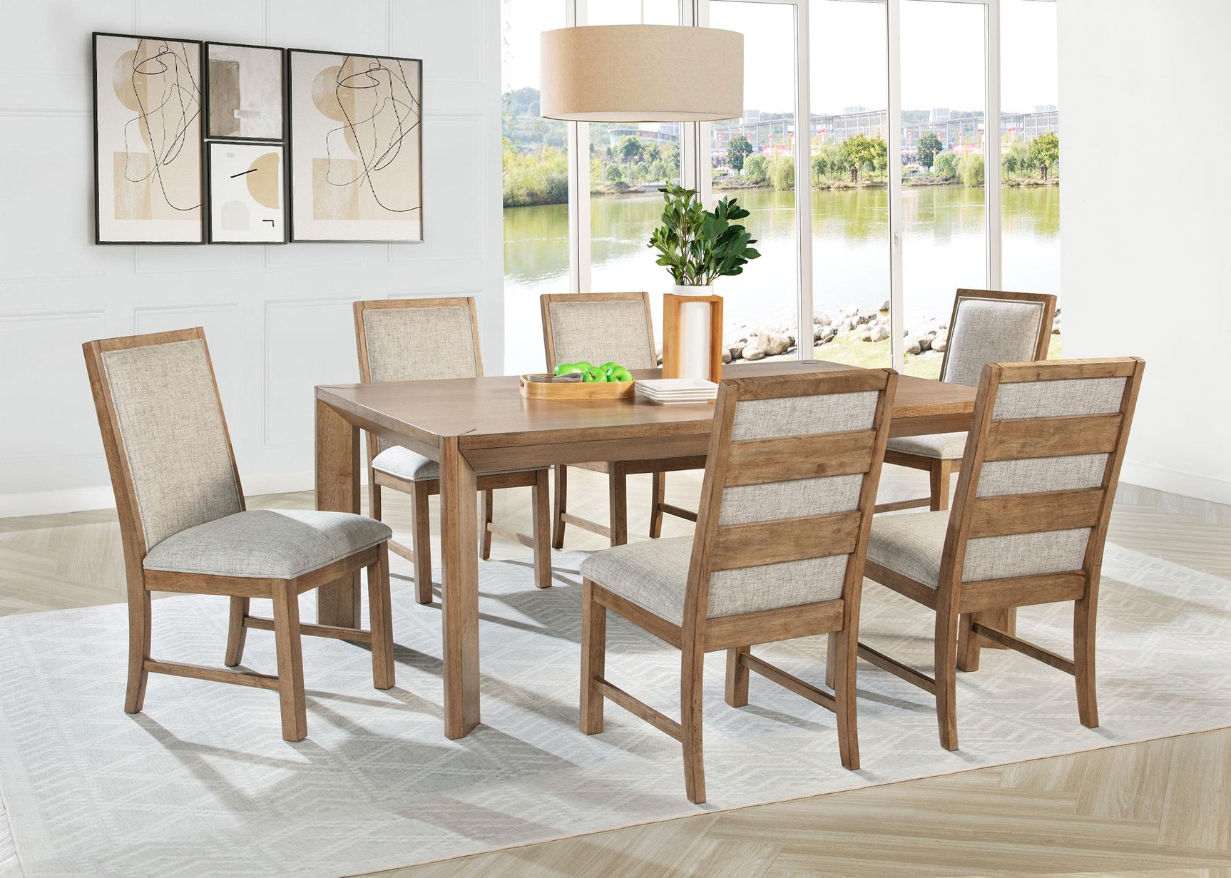 Bruner dining table natural brown finish close-up