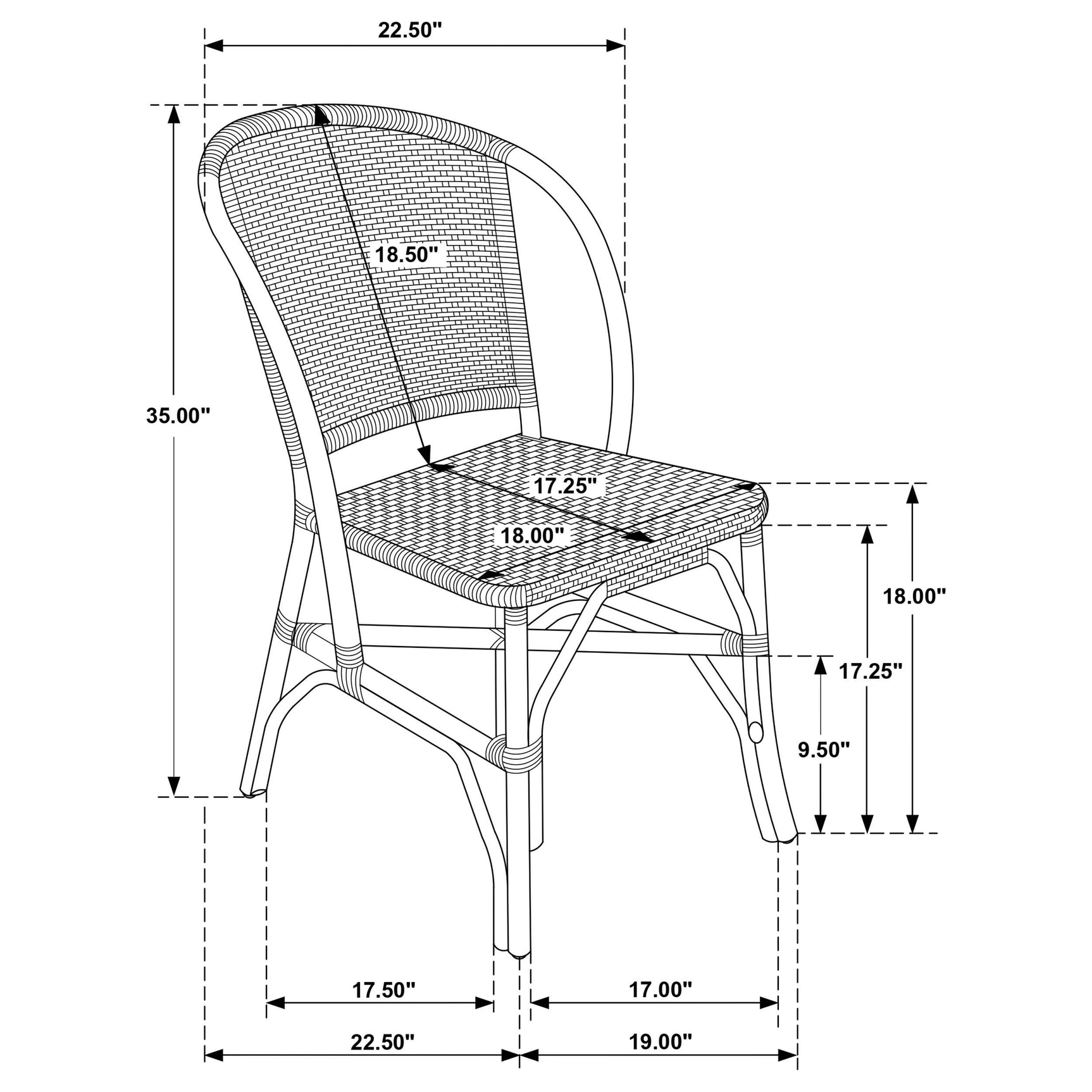 Lexley Woven Rattan Dining Side Chair Brown bottom view