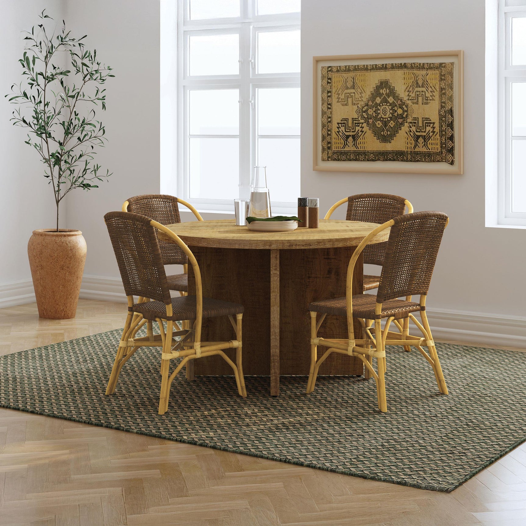 Lexley Woven Rattan Dining Side Chair Brown overview in set