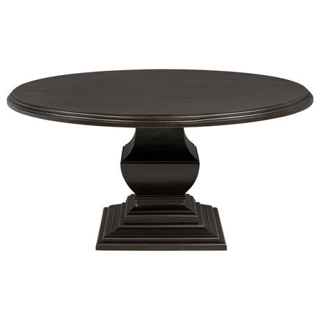 Close-up of the tiered pedestal base on Twyla dining table