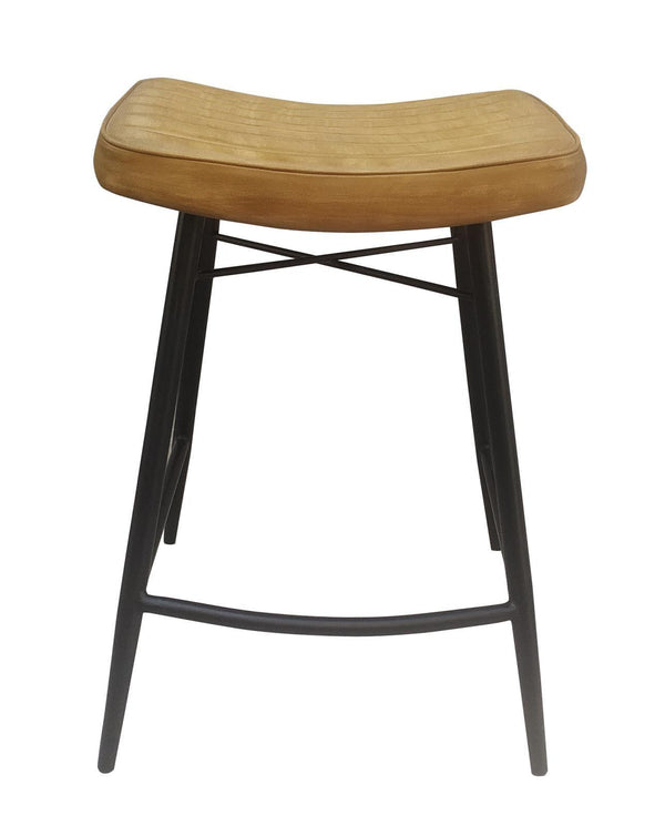 Bayu leather upholstered counter stool camel - front side angle