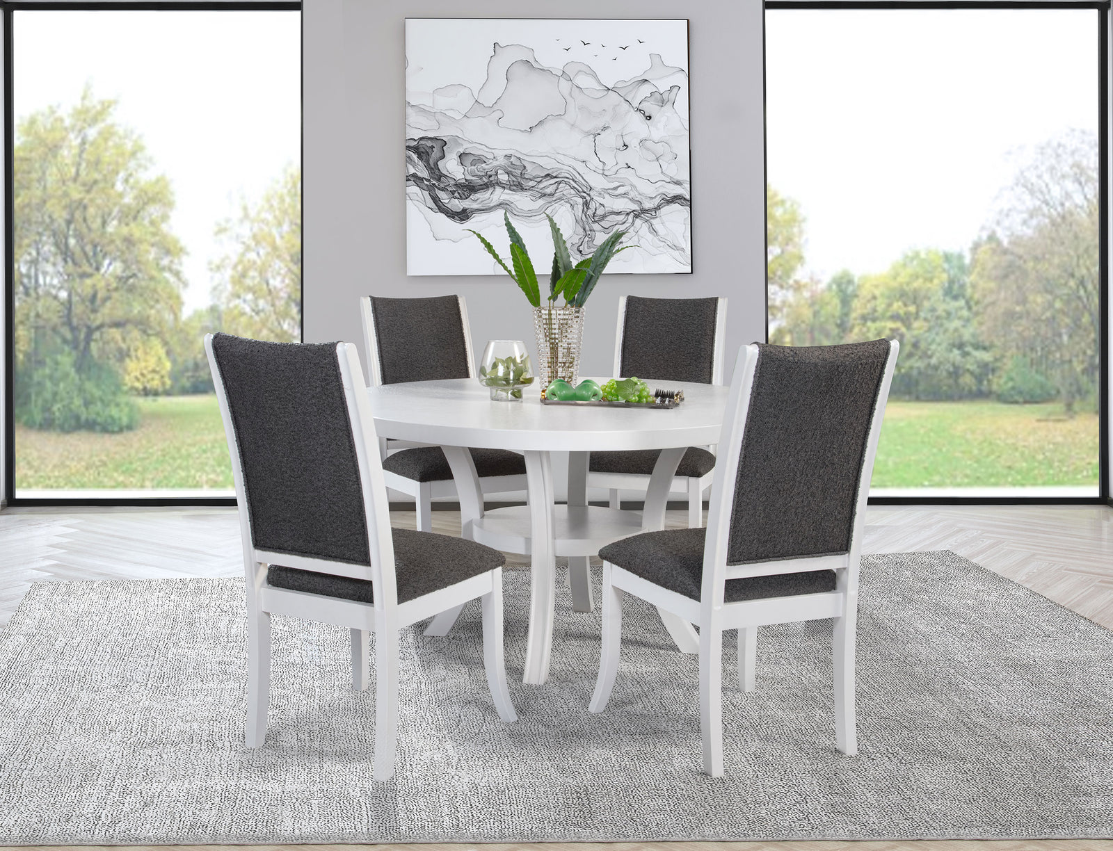 main view of Judd Pearl White 54-inch Round Wood Dining Room Set dining room furniture