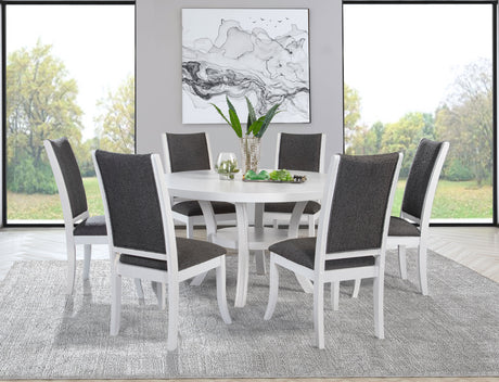 Judd Pearl White 54-inch Round Wood Dining Set with 6 chairs room view