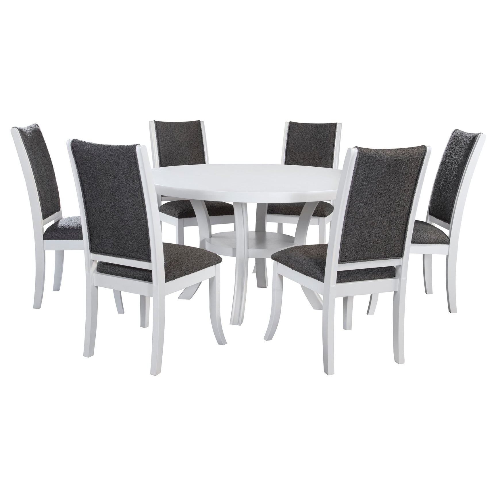 Judd Pearl White 54-inch Round Wood Dining Set detail of table finish