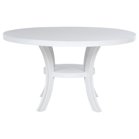 Dining room view of Judd Pearl White 54-inch Round Wood Dining Set