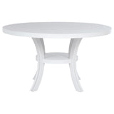 Side angle of Judd 54-inch round dining table in pearl white