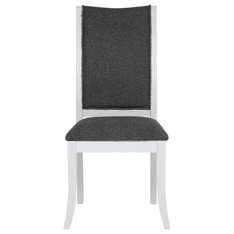 Close-up of Judd chair fabric and wooden legs