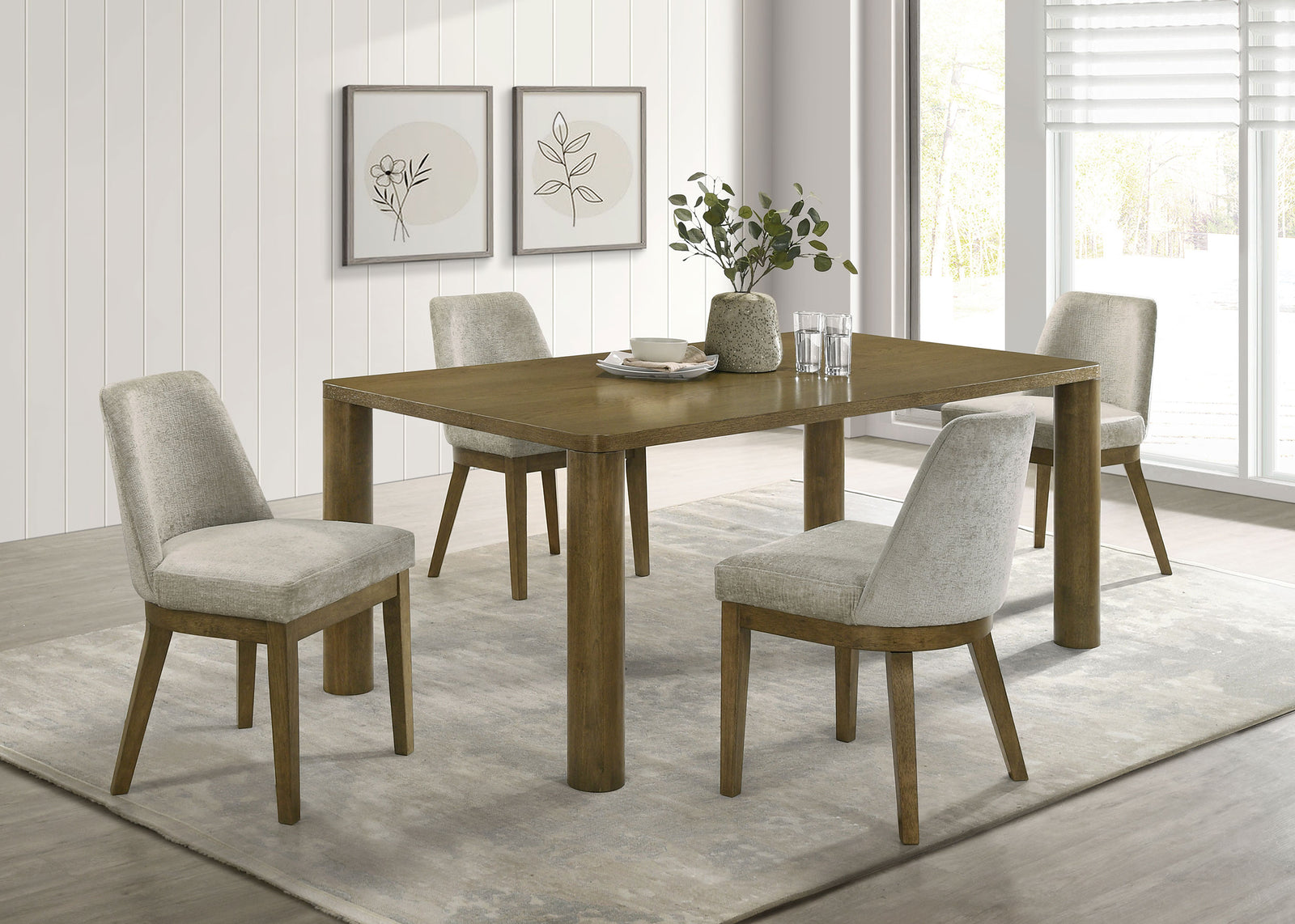 main view of Castlewood Brown Oak 71-inch Rectangular Dining Room Set dining room furniture
