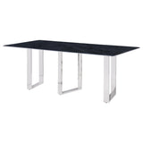 Desden dining table side profile showing metal legs