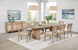 Room view of Kailani beige oak dining table with chairs and storage