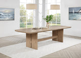 Side angle of Kailani rectangular dining table with beige oak finish