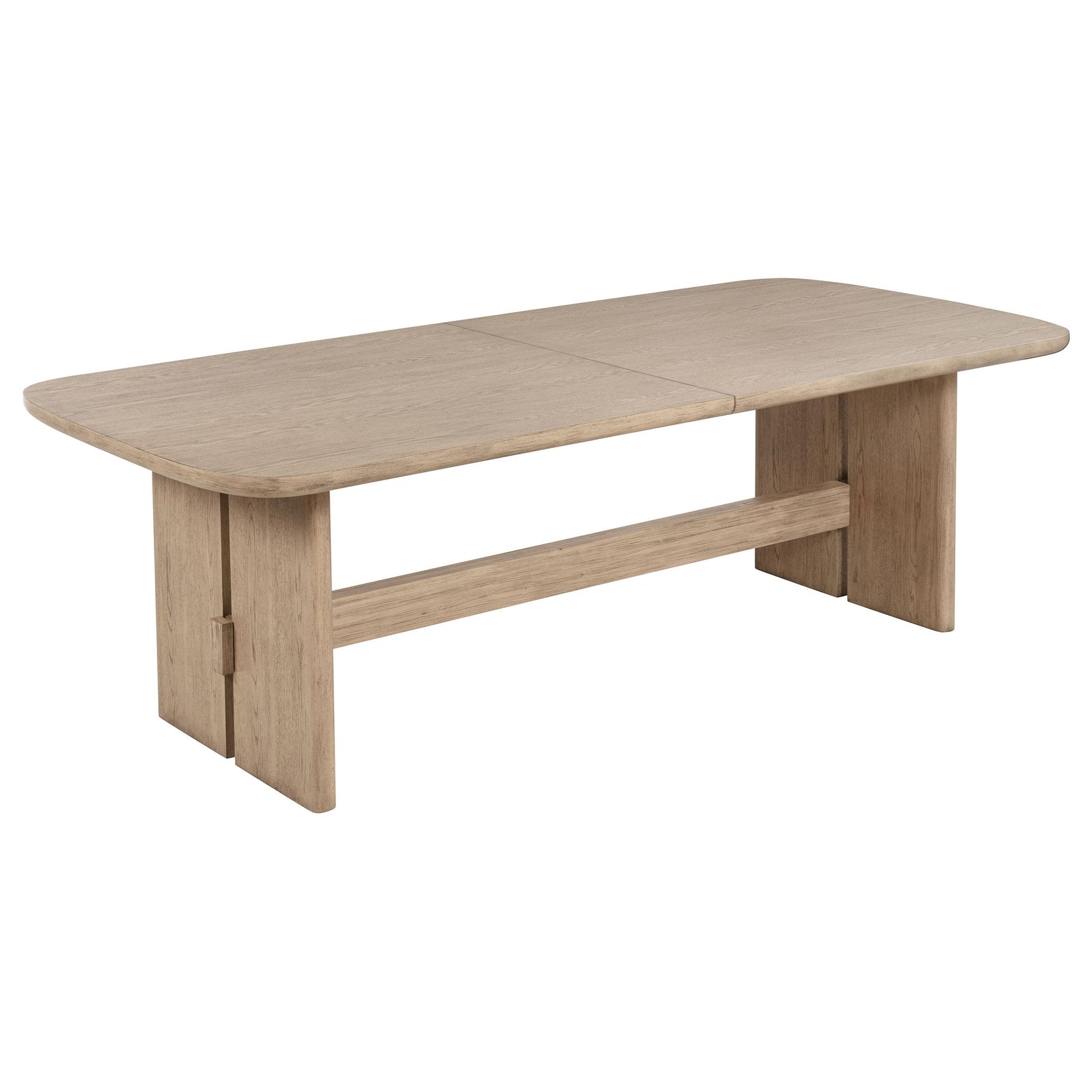 View of 18-inch removable leaf extension in beige oak