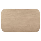 Side view of dining table and chairs in beige oak finish