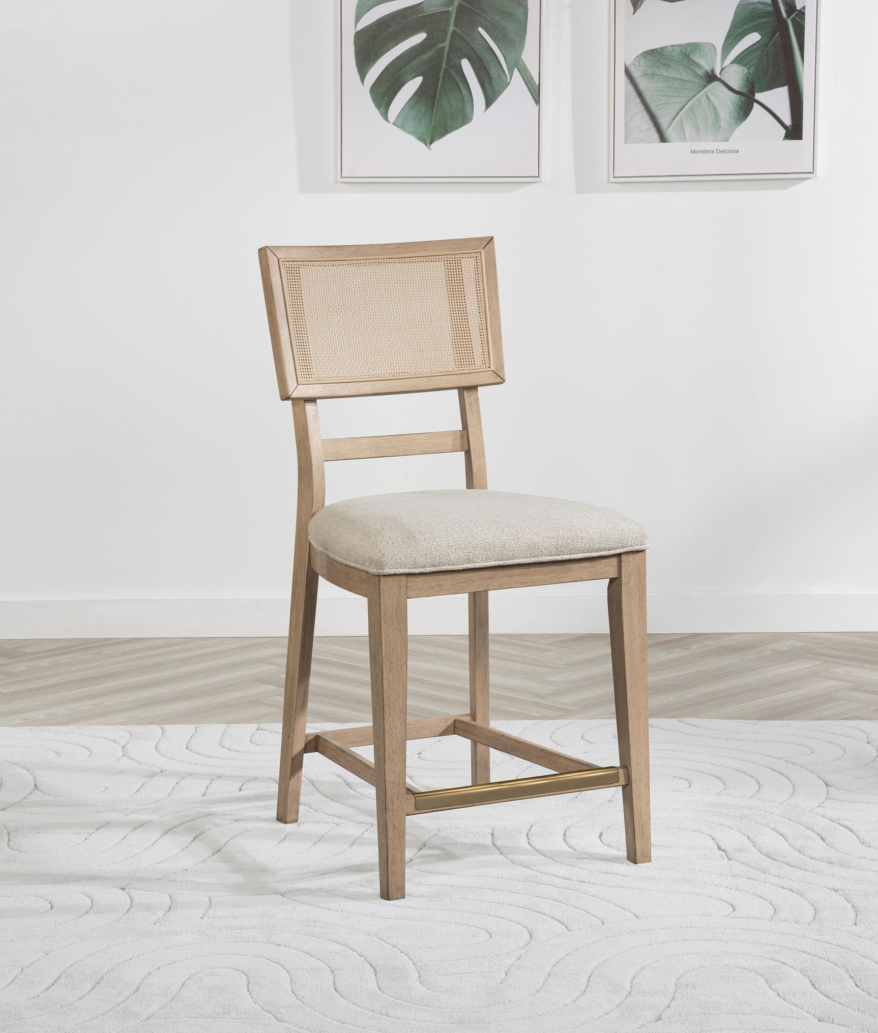 Side angle of Kailani counter dining side chair showing woven cane backrest