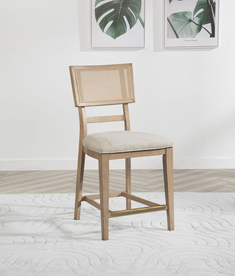 Side angle of Kailani counter dining side chair showing woven cane backrest