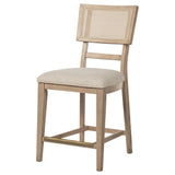Detail of oak finish and cane weave on chair backrest