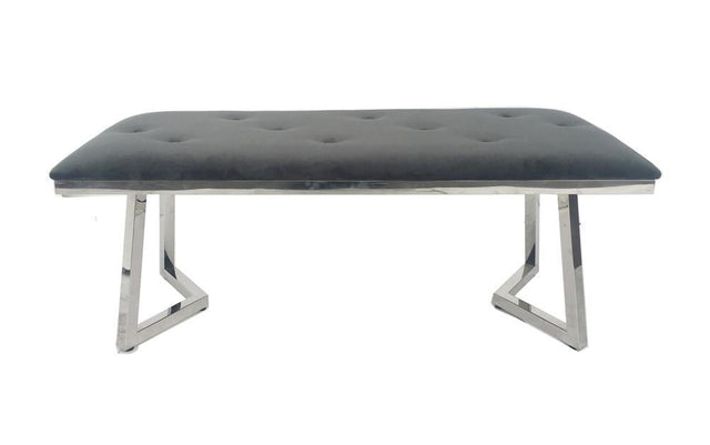 Beaufort Upholstered Tufted Bench Dark Grey side view