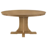 Hartville dining table solid rubberwood pedestal base detail