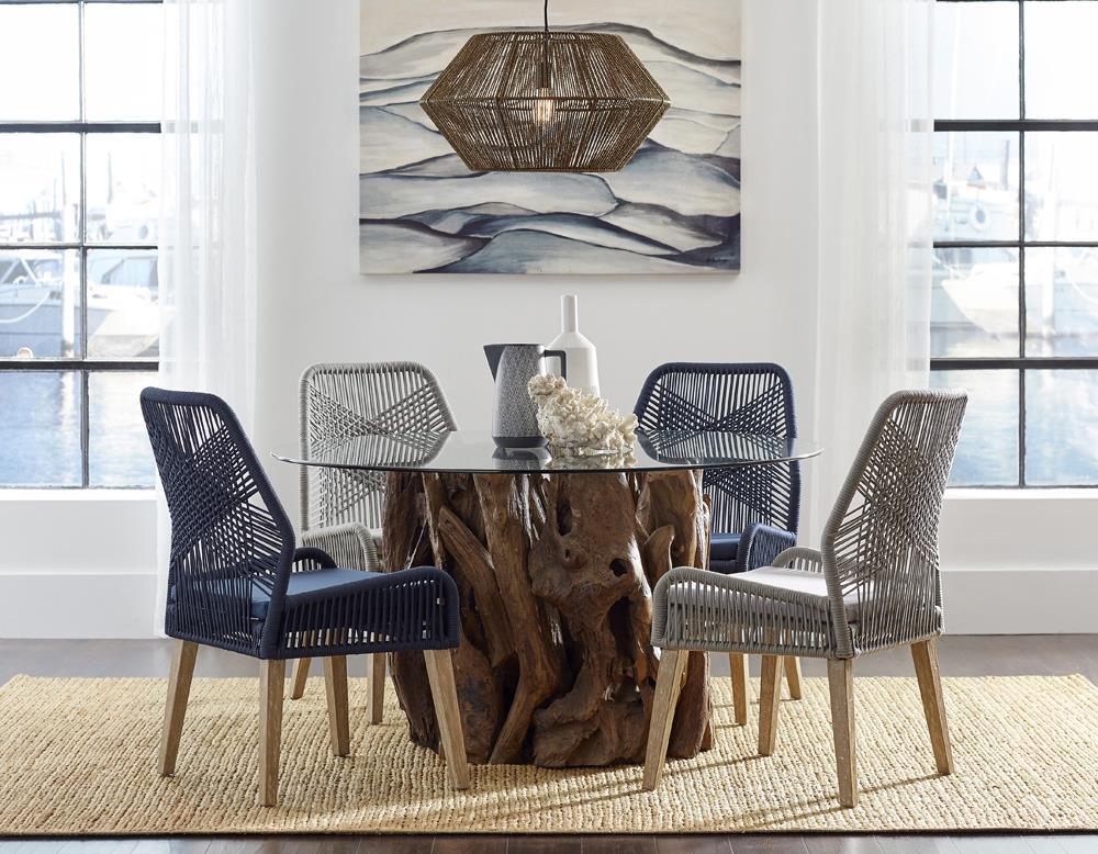 Nakia set of 2 grey woven back dining chairs together