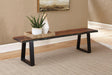 Ditman Live Edge Dining Bench Grey Sheesham and Black - front angle view