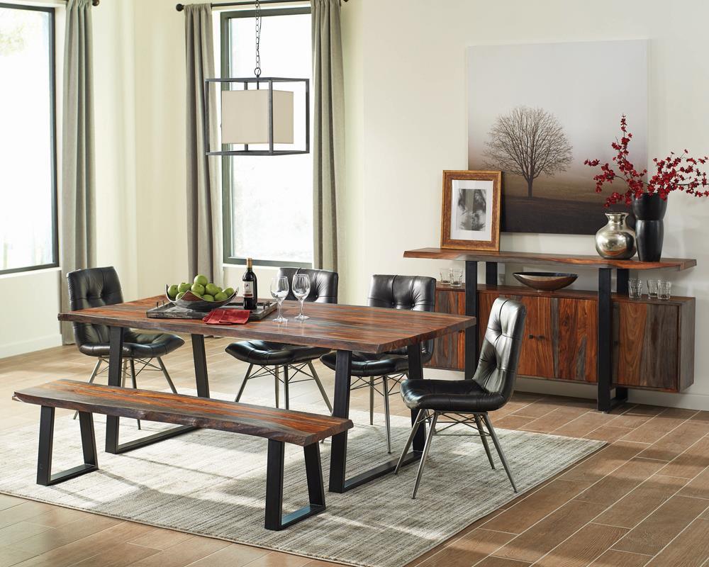 Ditman Live Edge Dining Bench Grey Sheesham and Black - full length side profile