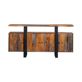 Ditman Live Edge Dining Bench Grey Sheesham and Black - close-up of plastic glides on legs