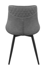 Side view of Brassie swivel dining chair showing metal hairpin legs