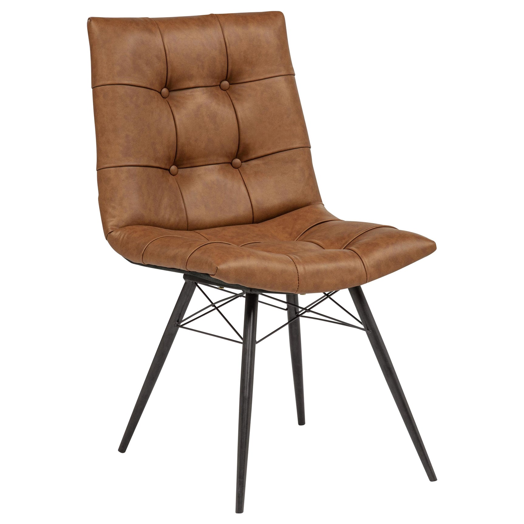 Aiken dining side chair with gunmetal metal legs, side profile