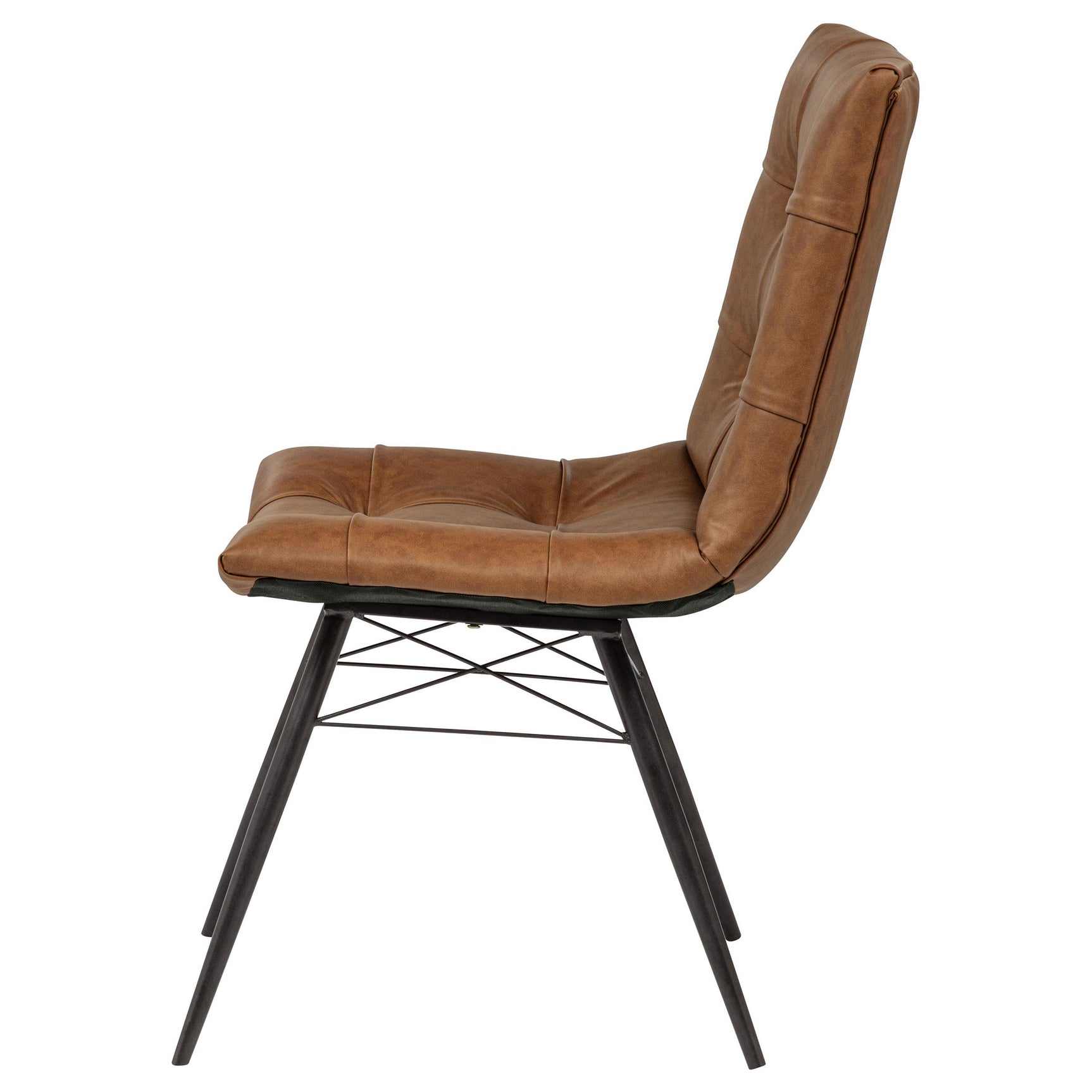 Back view of Aiken saddle brown faux leather dining chair