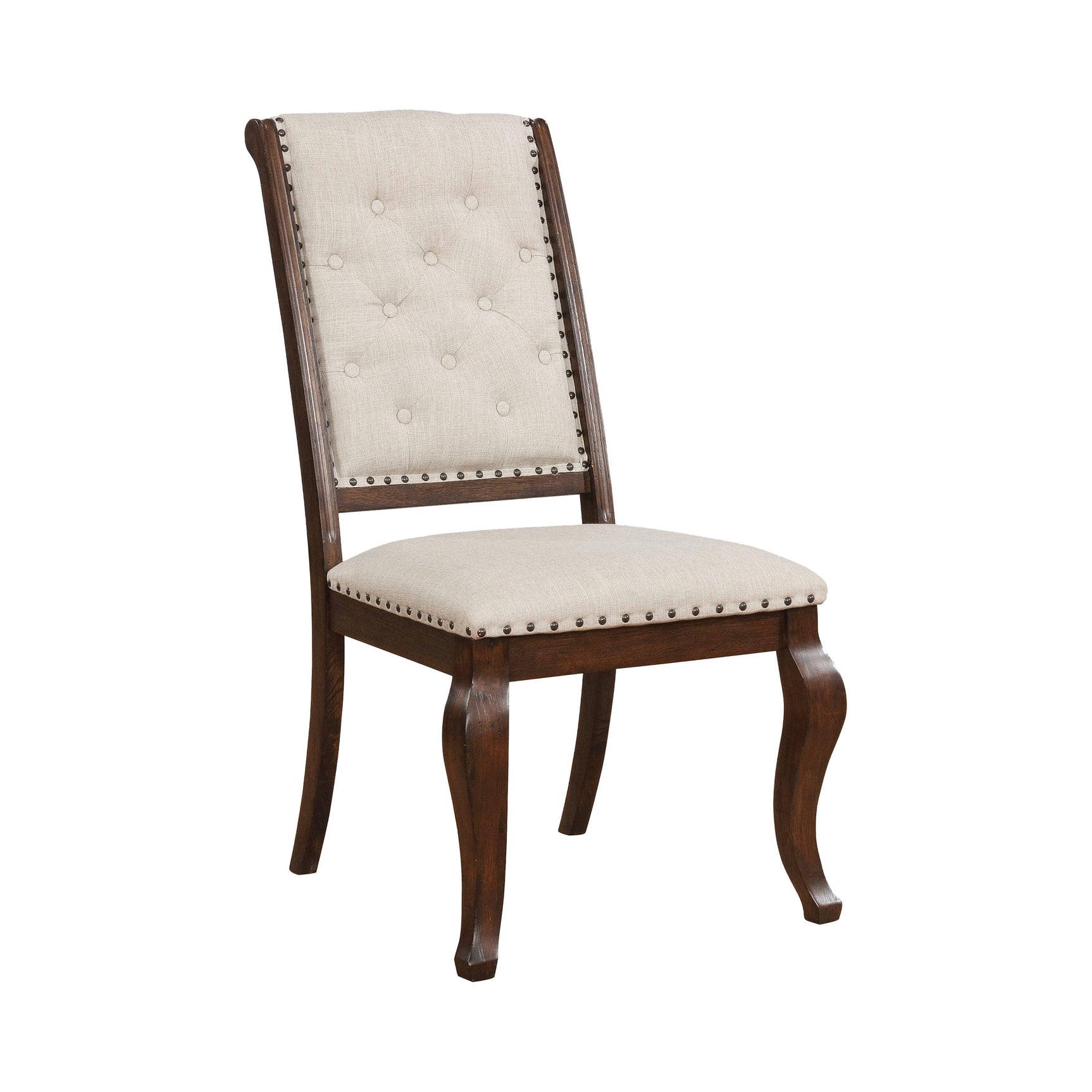 Cream fabric seat and tufted back detail