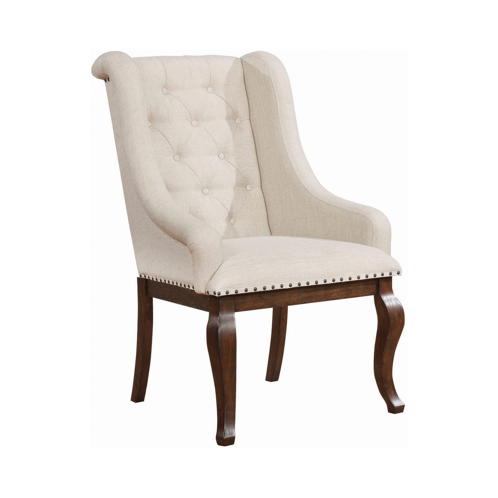 Dining chairs arranged around table showing upholstery and finish