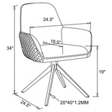 Detail of polished chrome chair base upholstery and swivel mechanism