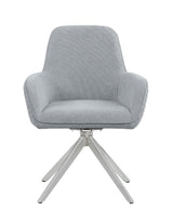 Back view of Abby Flare Arm Dining Chair revealing chrome swivel base
