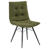 Close-up of button tufting on the Aiken forest green dining side chair seat